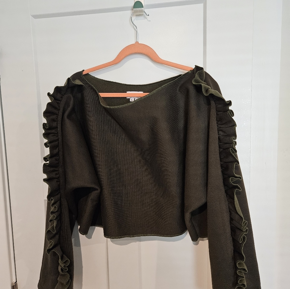 Olive ruffled crop top 1x